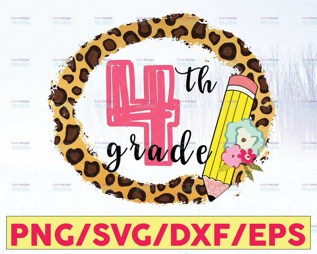 Back to school, Fourth grade  leopard clipart, PNG file for sublimation, first day of school, printable, 4th grade printable