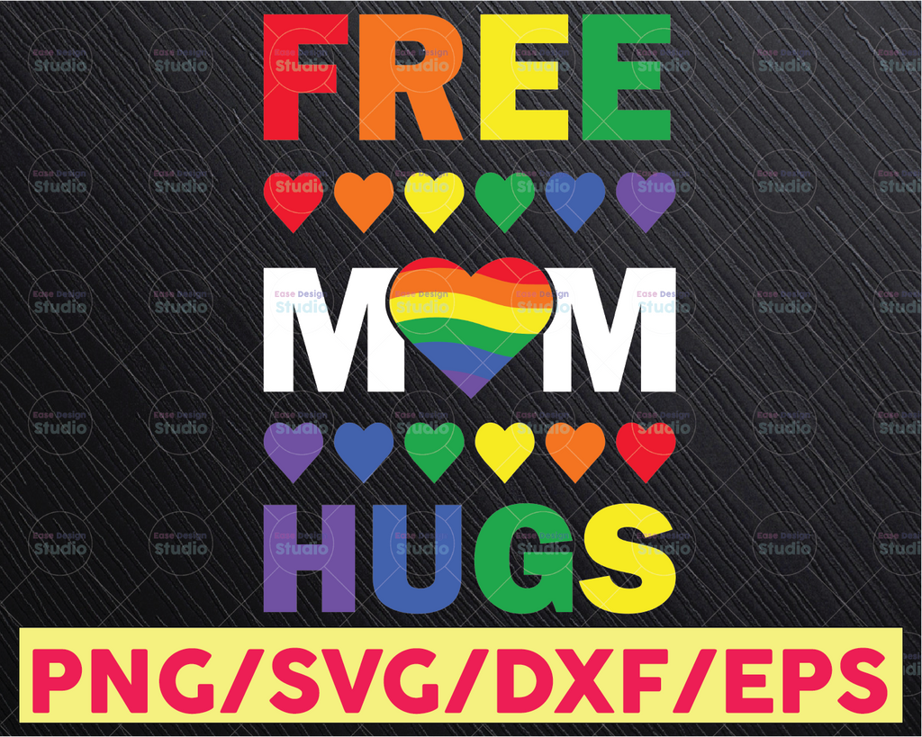 Free Mom Hugs SVG, Pride Svg, Pride Flag Svg, Rainbow Flag Svg, Gay Pride Svg, Rainbow Heart Svg, Lgbtq Rights Svg, LGBT Pride Month Svg