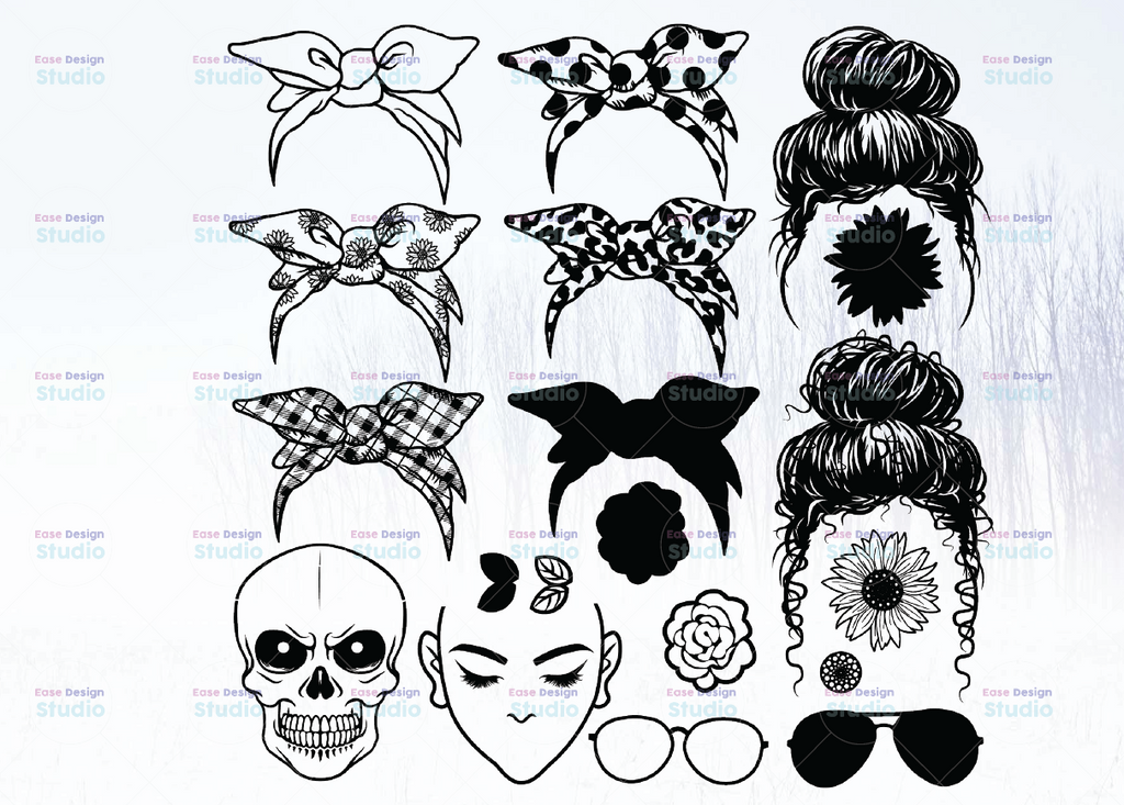 Messy Bun Bandana Mom Life SVG | Vinyl Cut Files, Silhouette Clipart Design