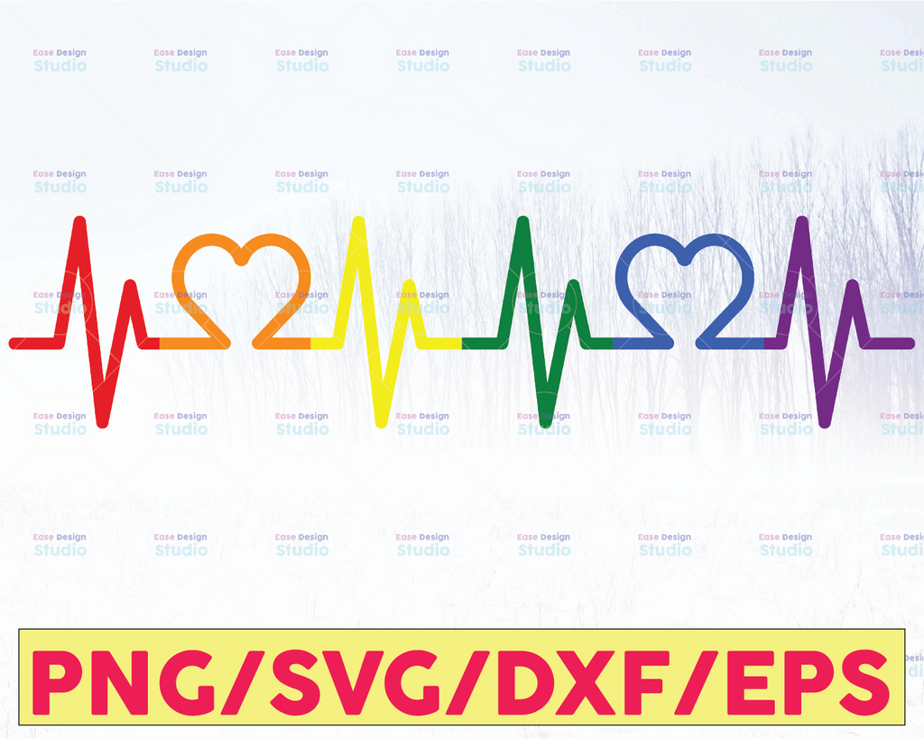 Gay Rainbow Flag Heartbeat Pride Love Symbol LGBT Pride Right Power Homosexual Lesbian Design Element Art Logo SVG PNG Clipart Vector Cut