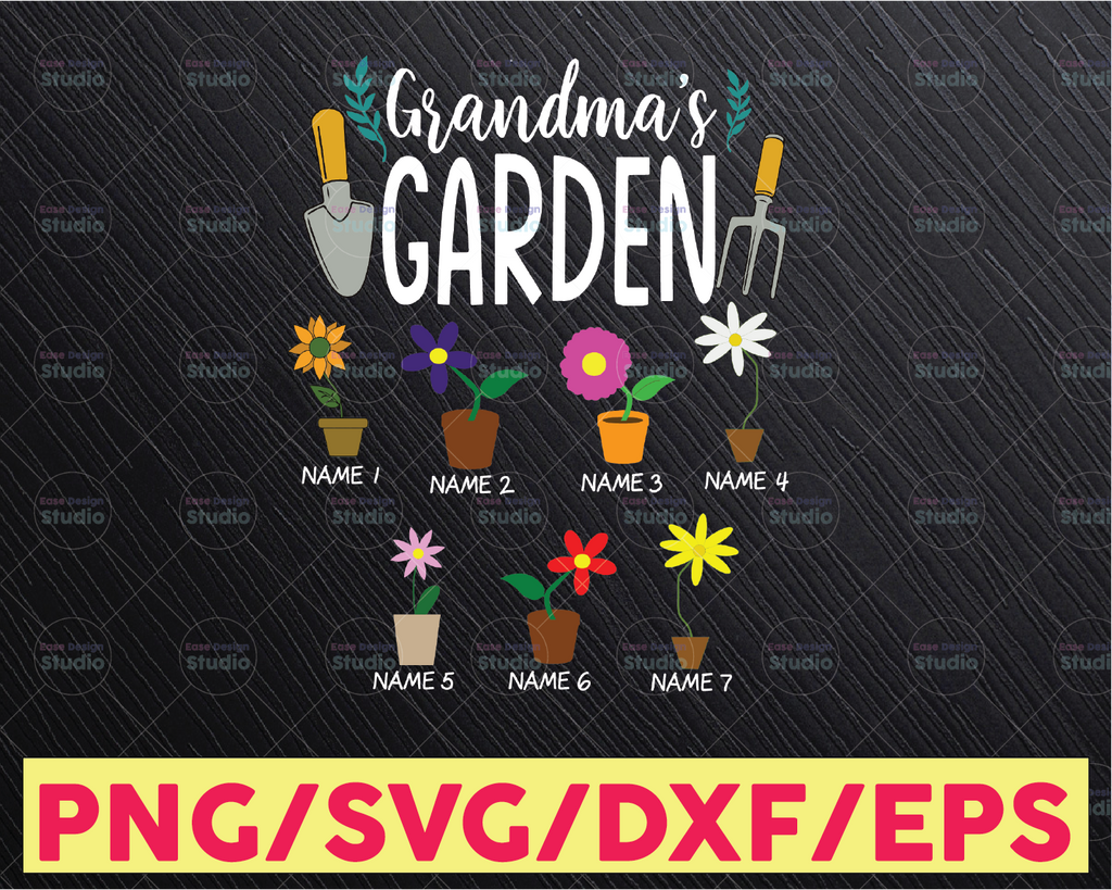 Personalized Name Grandma's Garden, Also included Mom's, Grandma's, Mother's & Gram's svg jpg and png files, Cricut cutting file Flowers