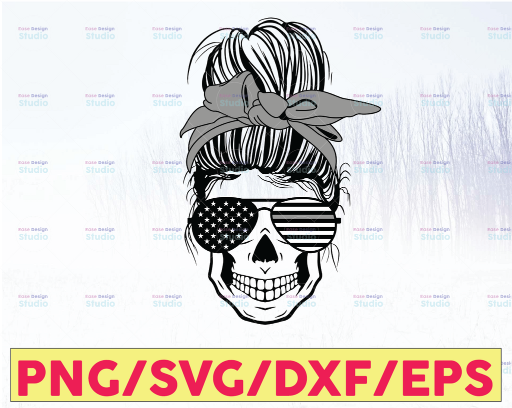 Mom Grey Messy Bun, American Flag Svg Image, Svg Sublimation PNG Cricut,Digital Download Svg/Png/Pdf/Dxf/Eps