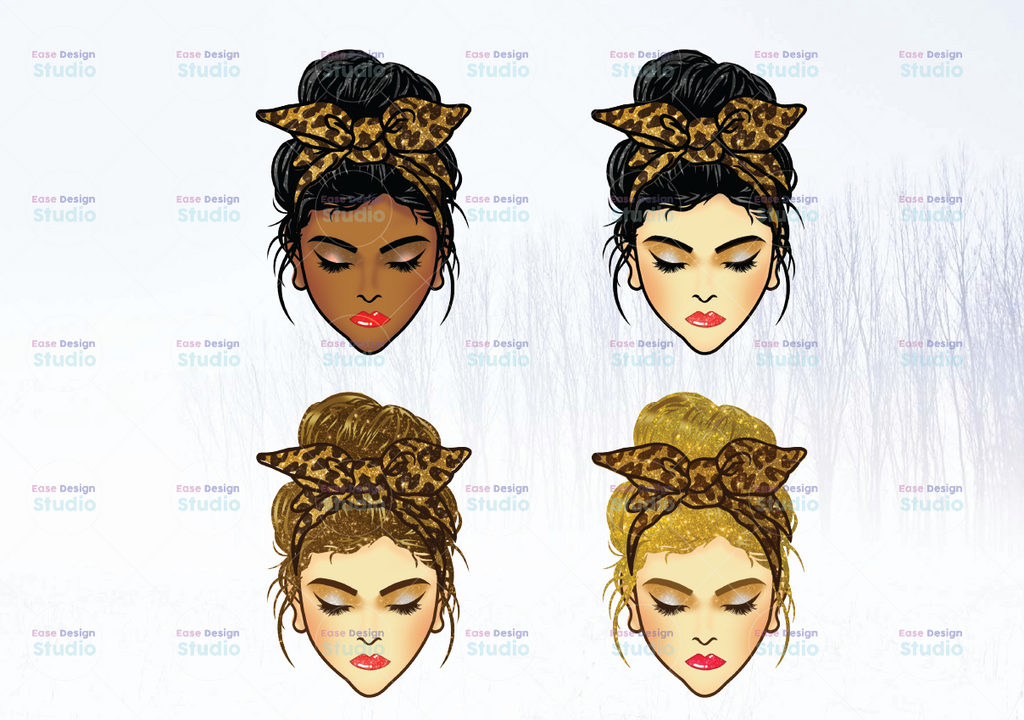 Glitter Hair Messy Bun Mom Life Sublimation, Leopard Bandana Momlife PNG, Cute Girl Clip Art Design Mom Mode