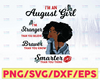 I'm A August Girl I'm Stronger Than you Believe Braver Than You Know SVG, Birthday in August SVG Png Eps Dxf Jpg Instant Download