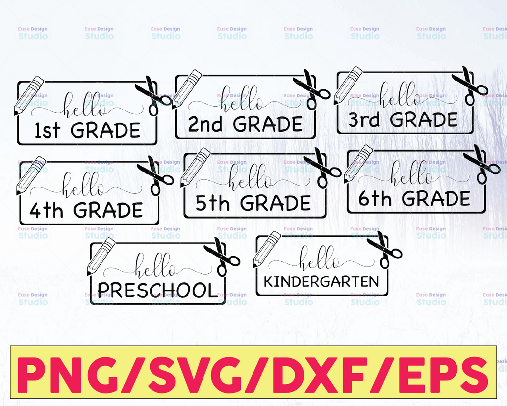 Hello grade bundle svg, hello first grade svg, hello kindergarten svg, school bundle svg