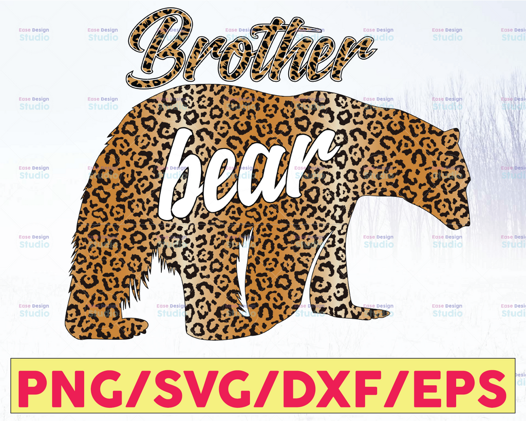 Brother Bear Png in Leopard Cheetah Clipart, Sublimation Designs Download