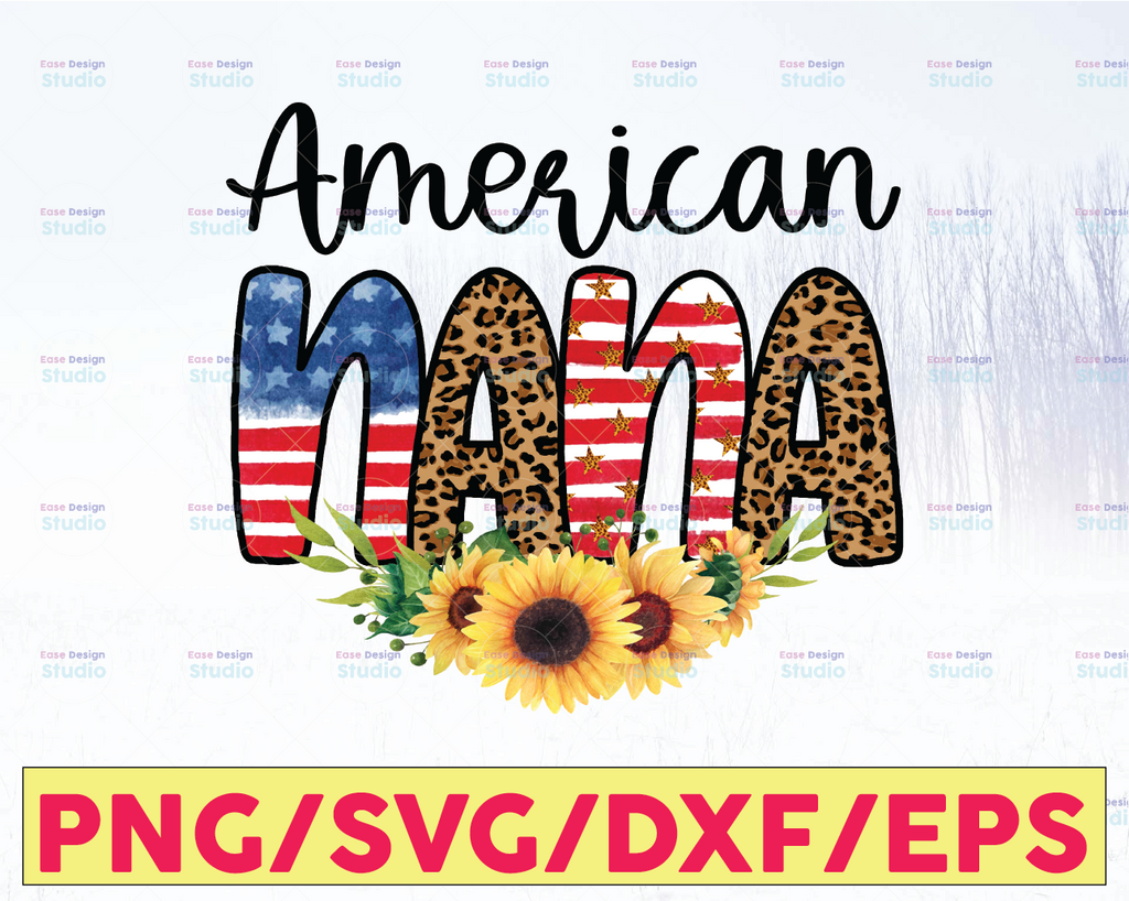 American Nana PNG Leopard Sunflower 4th of July sublimation PNG designs downloads, Patriotic png design, Patriotic png shirt design