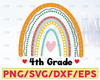 Sublimation Digital Download hello 4th fourth grade back to school teacher boho rainbow PNG file for sublimation