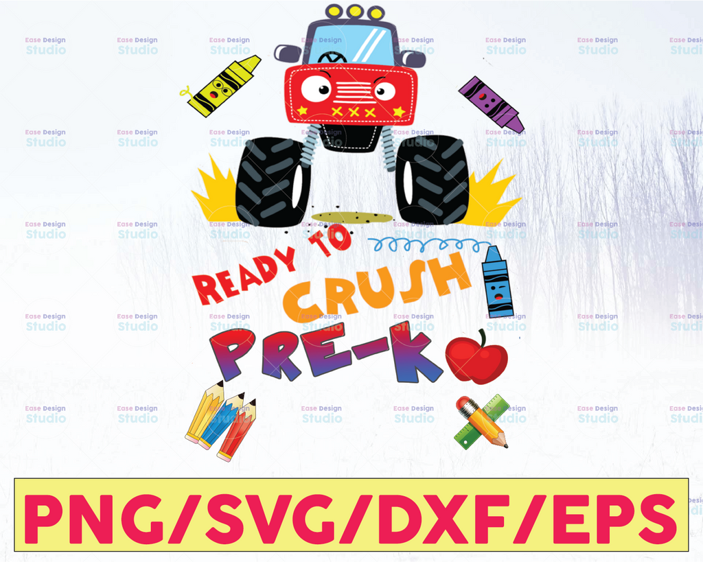 Ready To Crush Pre-K PNG, Monster Truck PNG, Back to School PNG, Back to School Sublimation, School Sublimation Design