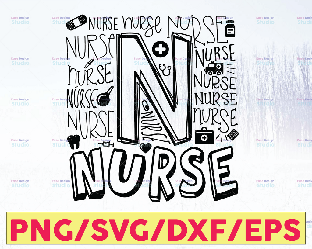 Nurse Typography INSTANT DOWNLOAD dxf, svg, eps, png, for use with programs like Silhouette Studio and Cricut Design Space