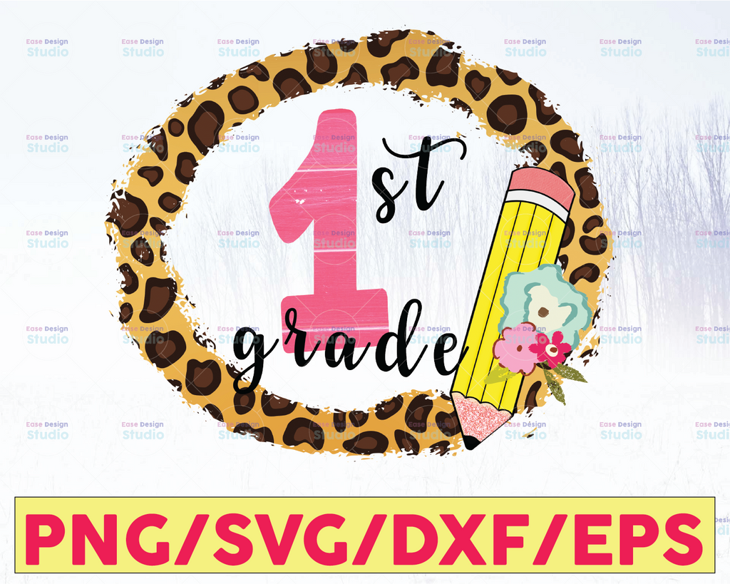 Back to school, First grade leopard clipart, PNG file for sublimation, first day of school, printable, 1st grade printable