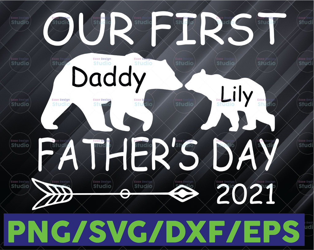 Personalized Name Our First Father's Day Bears - Instant Download Silhouette Cricut cut Cutting Machine Design Vector Art, Saying