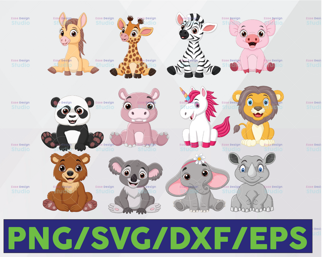 Cartoon Animals Svg, Animals for Kids Svg, Forest Animal Clip Art, Wild Cute Garden Unicorn Raccoon Bear Graphic Svg Download