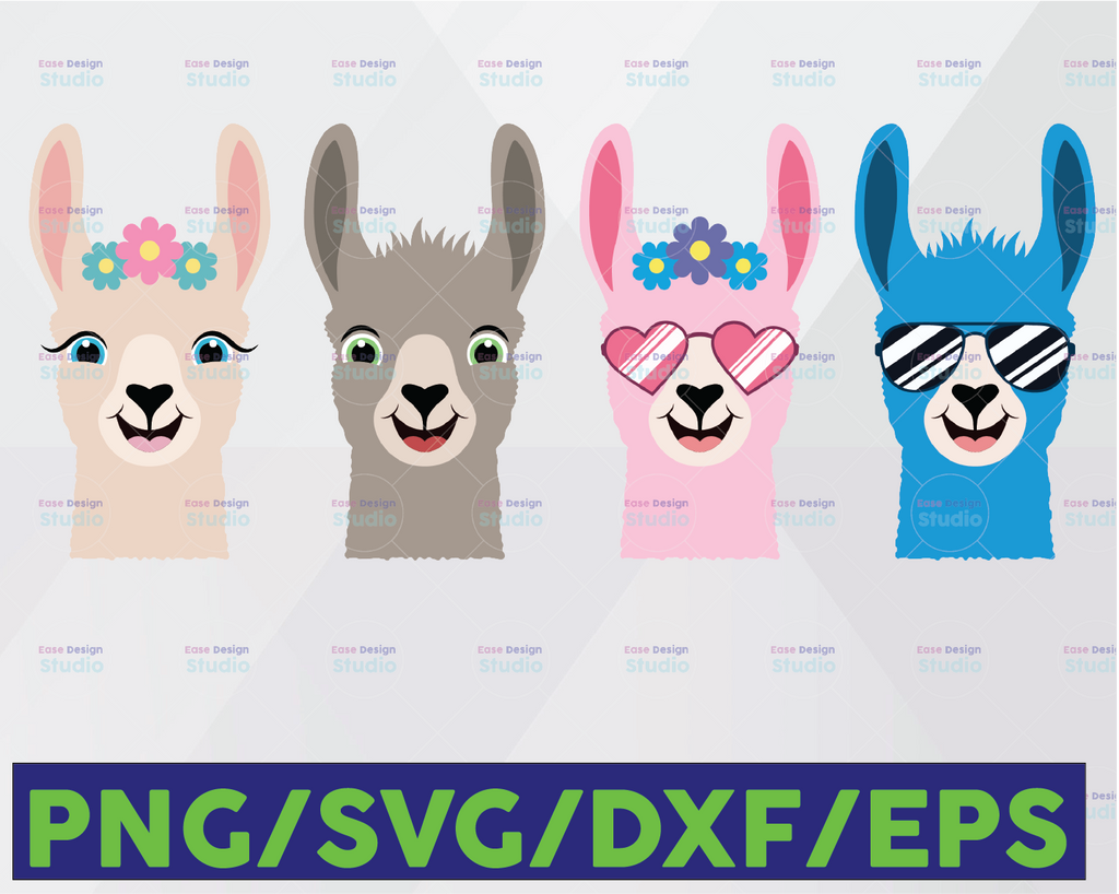 Llama Face SVG Bundle, Llama Svg, Birthday Girl Svg, Alpaca, Cute Animal, Kids Silhouette Png Eps Dxf Vinyl Decal Digital Cut Files