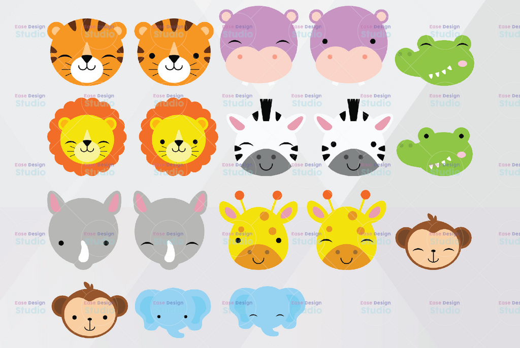 African Animal Faces Clipart, Safari Baby Animals, Jungle Animals, Zoo Mask, Only PNG