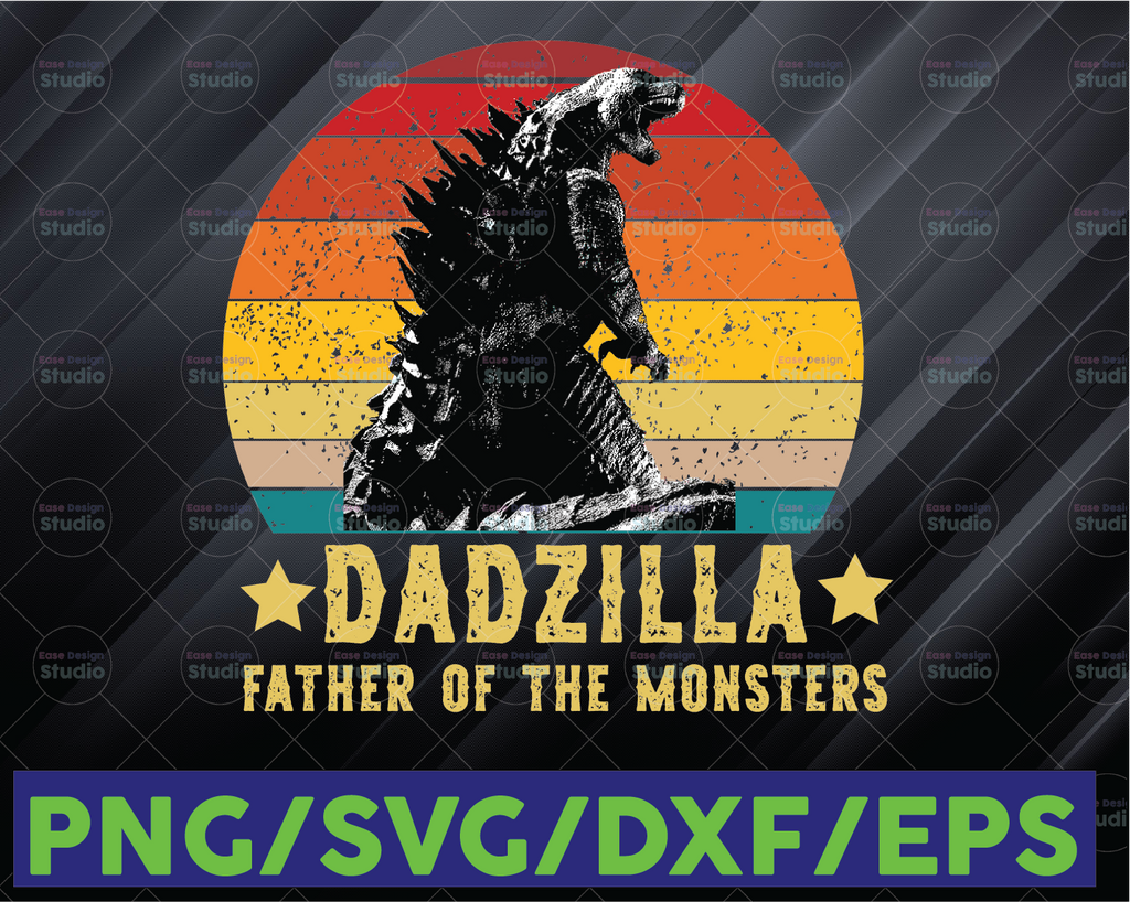 Dadzilla Father Of The Monsters Retro svg PNG Vintage Sunset Premium face mask Cricut Father's day Dad Father Lovers Dadzilla Father's day