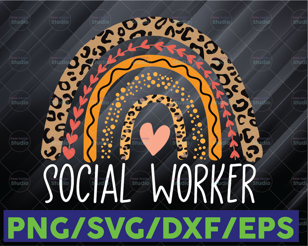 Social Worker Png, Social Worker Leopard Rainbow Sublimation, Social Worker sublimation Design, Digital Download