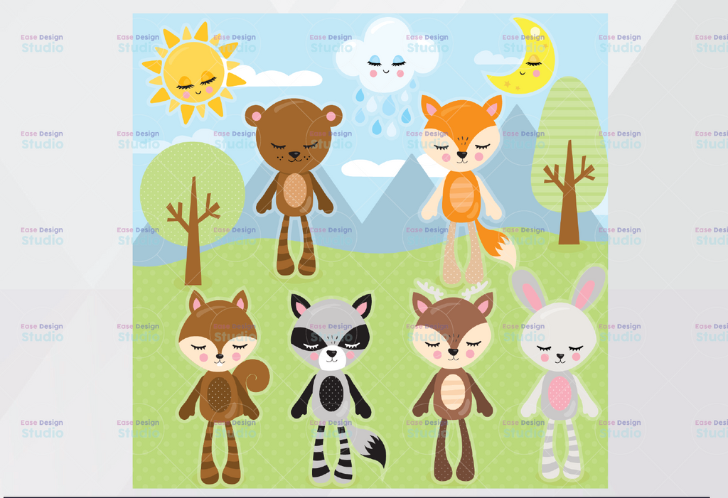 Woodland Animals Clipart, Forest Animal Clip Art, Wild Cute Garden Fox Rabbit Bear Graphic PNG Download