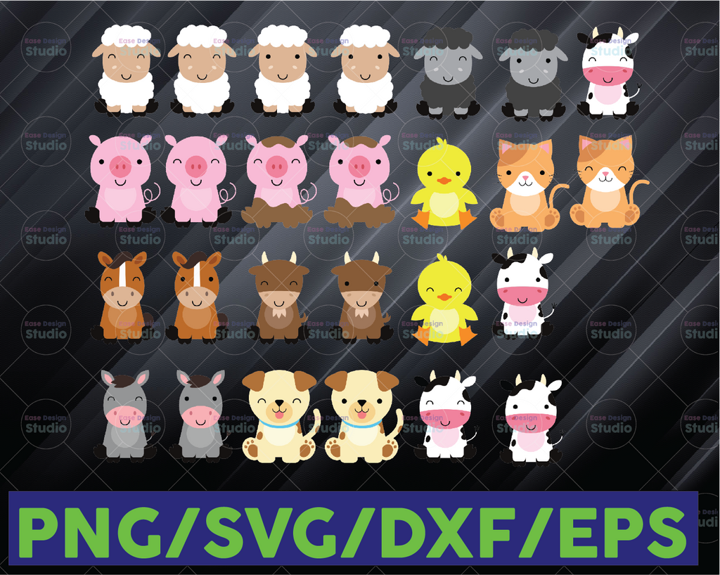 Farm Baby Animals Clipart, Farm Clipart, Animals Clipart, Cute Farm Animals, Cow, Horse, Pig, Chickens, Sheep, Digital Paper PNG ONLY