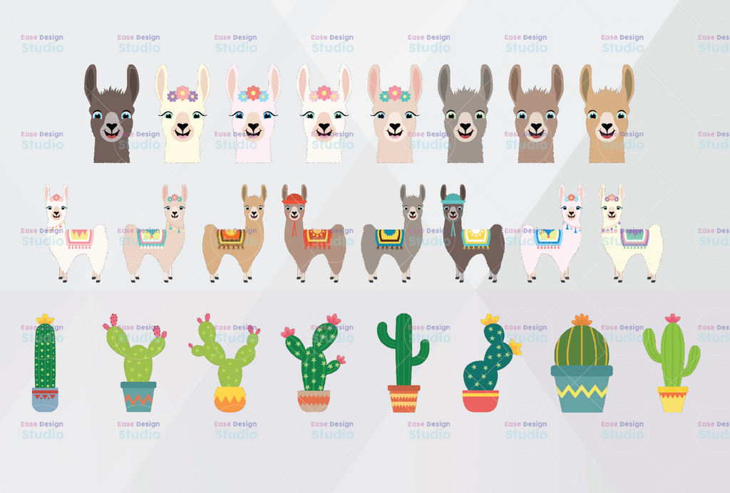 Llama Clipart, Llama Clipart Bundle, Llama Cactus Clipart, Llama Birthday Clipart, Fiesta, Colorful, Decorated Llama, Party Llama Art PNG
