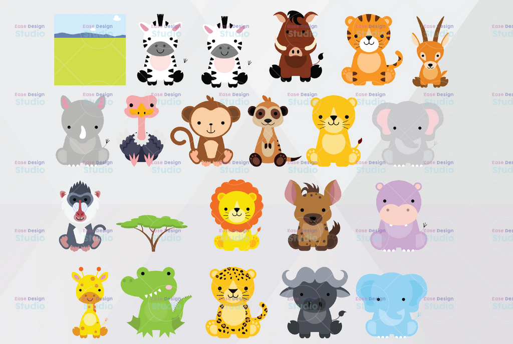 Safari Png printable, African Safari Tour, Cute Jungle Animals, Only PNG