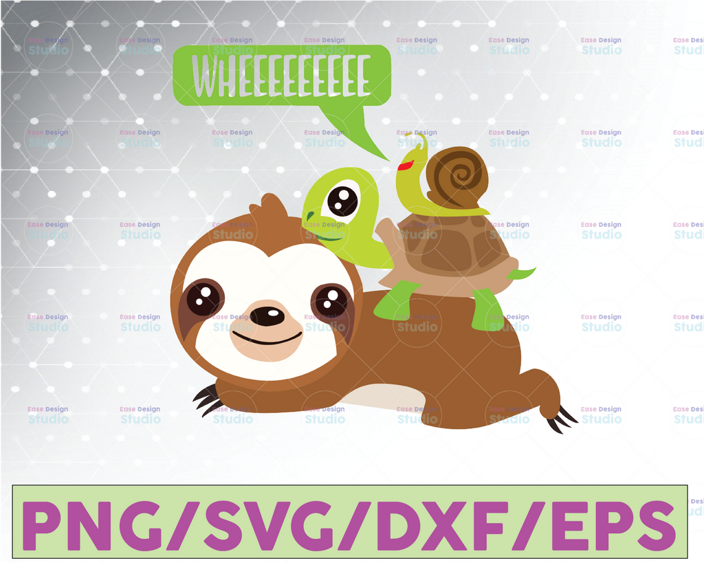 Sloth Turtle Snail Svg Png Cut Files, Slow Animals, Piggy back Riding Gift, Sloth Lovers, Turtle Svg , Snail Lover Gifts