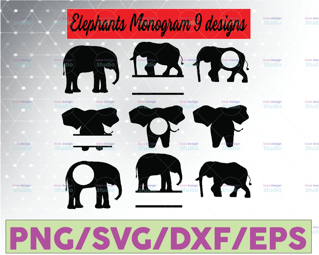 Elephant SVG | Elephant monogram Bundle | Elephant Cut File | Elephant Silhouette | Elephant Clipart | Elephant Vector | Elephant Designs Svg