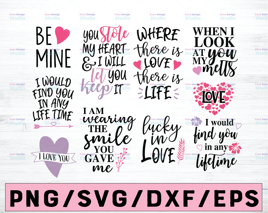 Falling In Love Quotes SVG Cut File Bundle Deal | Cut File for Cricut & Cameo Silhouette | Quote DXF Cut File | Valentine's Day Cut File