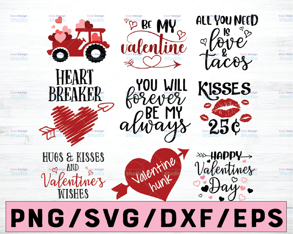 Valentines day bundle svg, 9 Valentines day shirt designs, svg dxf eps png cut files, funny Valentines day sayings, love quotes png designs