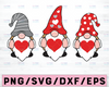 Three Gnomes Holding Hearts Svg, Valentine's Day Svg, Gnomes Svg, Dxf, Eps, Valentine Svg Clipart, Girls Valentine Shirt Design, Cut Files