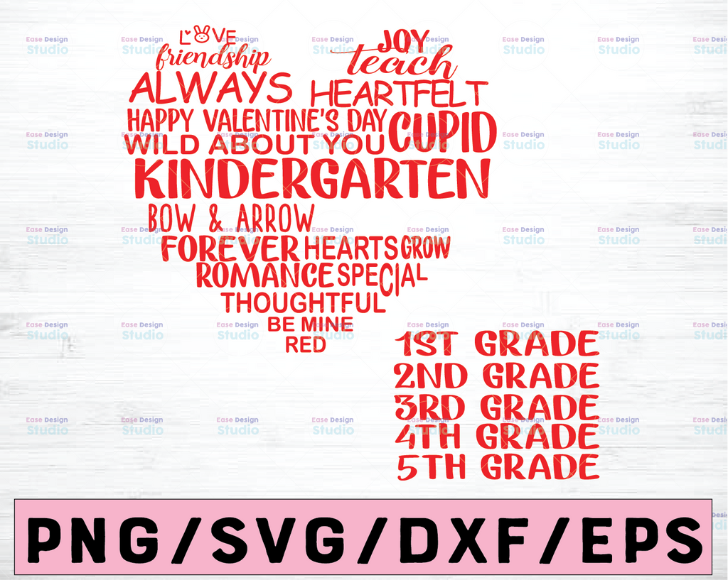 Valentine Wordart SVG - fcm - eps - dxf - ai Cut File - Silhouette - Cricut - Elementary School Valentine SVG - Teacher Valentine SVG
