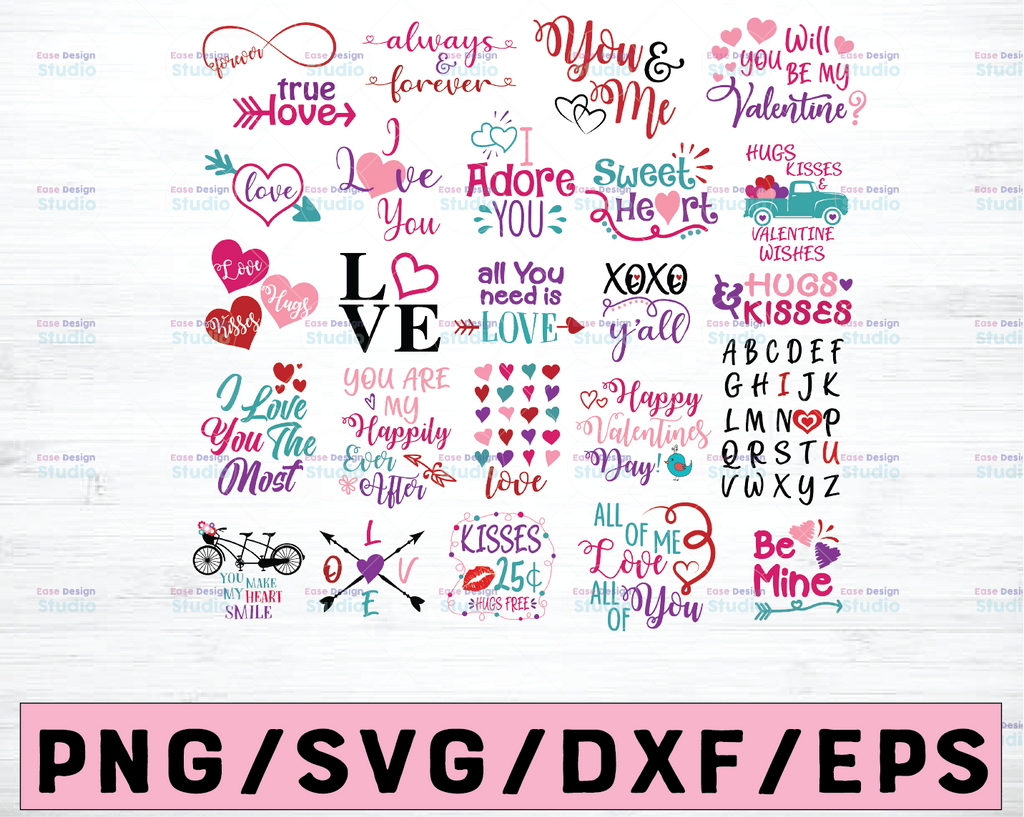 Valentines Day SVG Bundle - 25 Valentine SVG Cut Files - Clip Art - Printable Art Print - Cutting Files - SVG - Eps - Png - Dxf - Jpg - Pdf