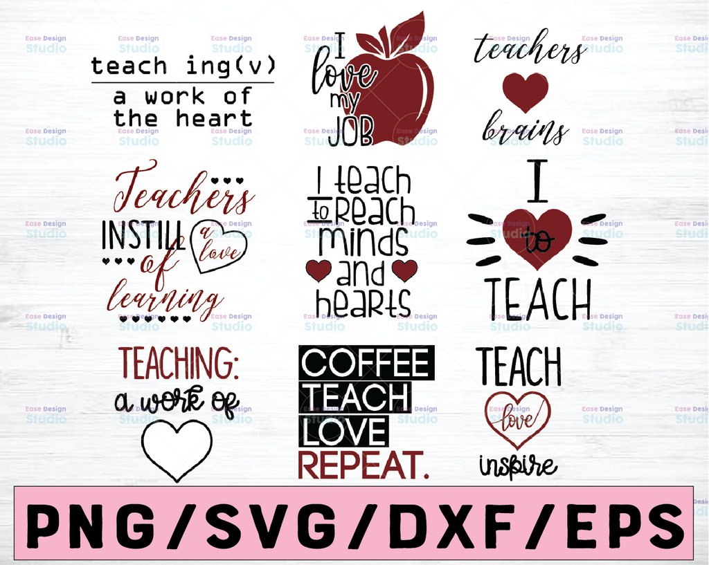 Teacher Valentine Svg Bundle DXF, JPEG, PNG, Teacher Shirt svg, Valentines Svg, Love To Teach Quote Saying, Teaching Svg, Educator svg