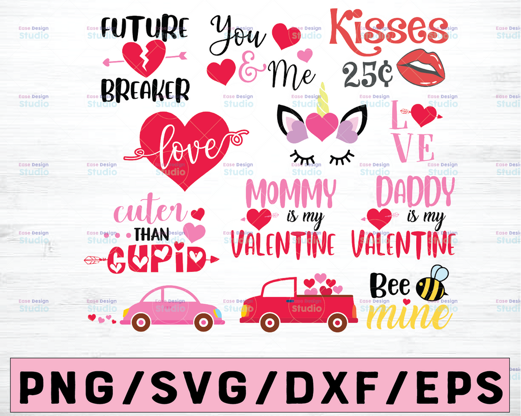 Valentine's Day SVG Bundle (12 Designs) - svg dxf eps png - Cutting File, Cut File - Commercial Use, Instant Download
