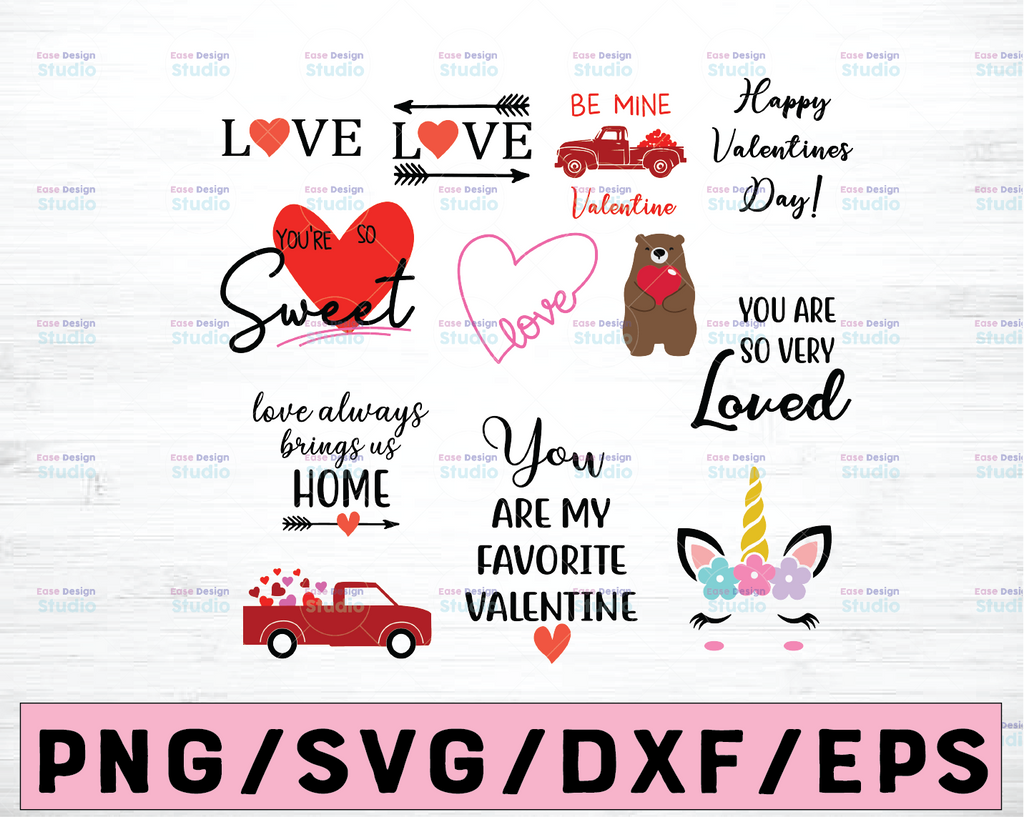 valentine's bundle svg, valentines day svg, valentines svg, truck svg, heart svg, be mine svg, silhouette, clipart, cricut cut files