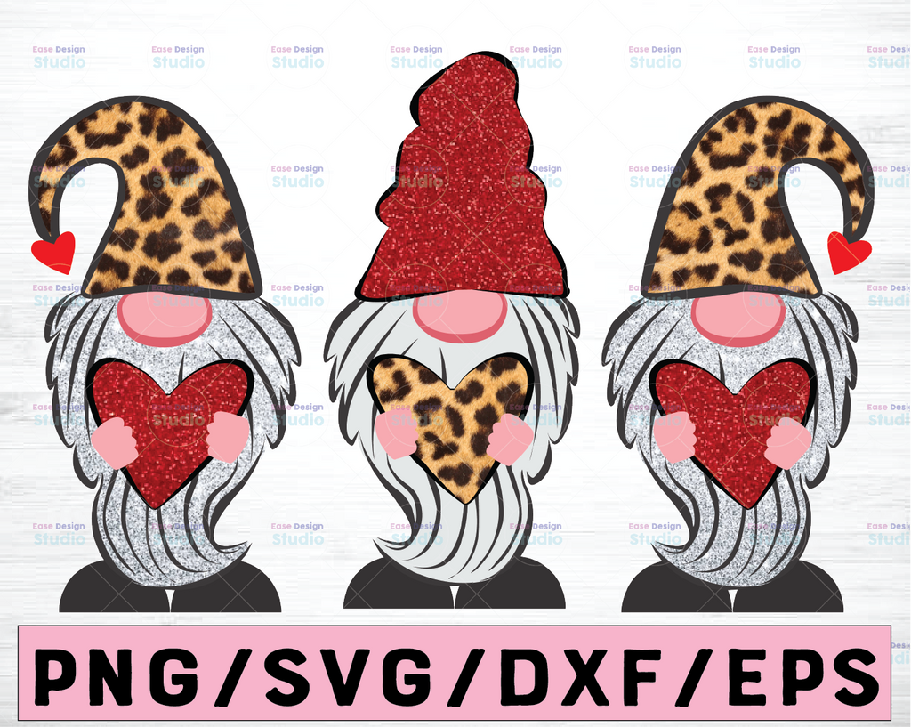 Valentines Day, Valentine gnome trio clipart, Valentine png file for sublimation printing, Valentines day clipart, glitter gnomes with heart
