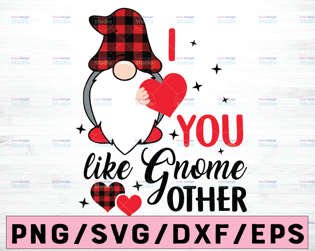 I Love You Like Gnome Other Svg, Valentine Gnome, Gnomies Clipart, Gnome Plaid Svg, Plaid Love Svg,