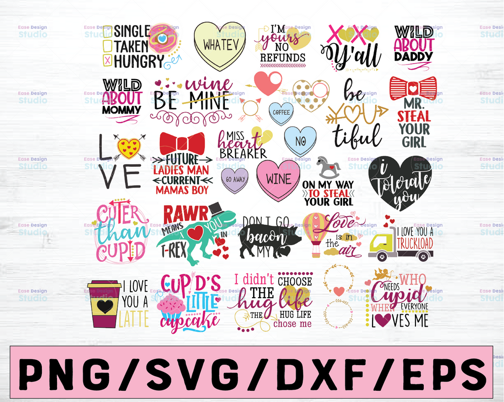 HUGE Valentine's Bundle 35 svg dxf png eps Files for Cutting Machines Cameo Cricut, Funny, Valentines Day, Toddler, Cupid Arrow, Cute, Heart