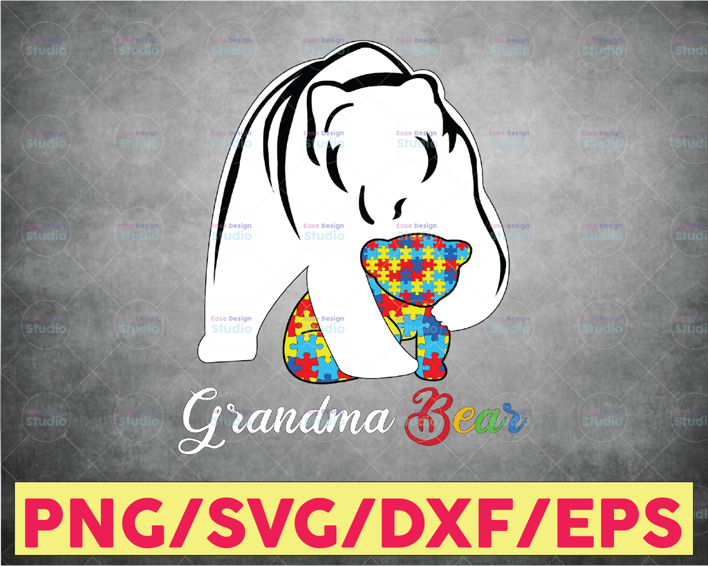 Cute Grandma Bear, Autism Awareness png, Autistic Family Lover PNG, Grandma PNG