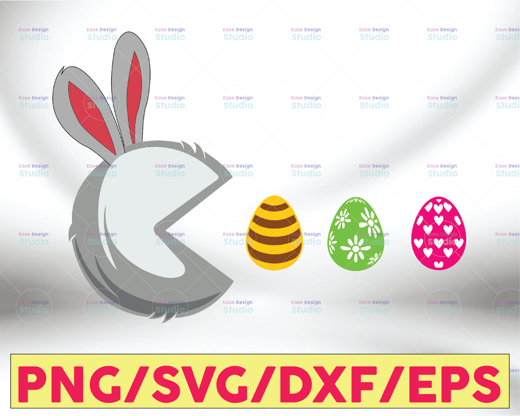 Pac-Man Easter Day Svg, Happy Easter Day Bunny Egg Funny Boys Girls Kids Easter Svg, Colorful Egg Svg, Cricut Design, Digital Cut Files