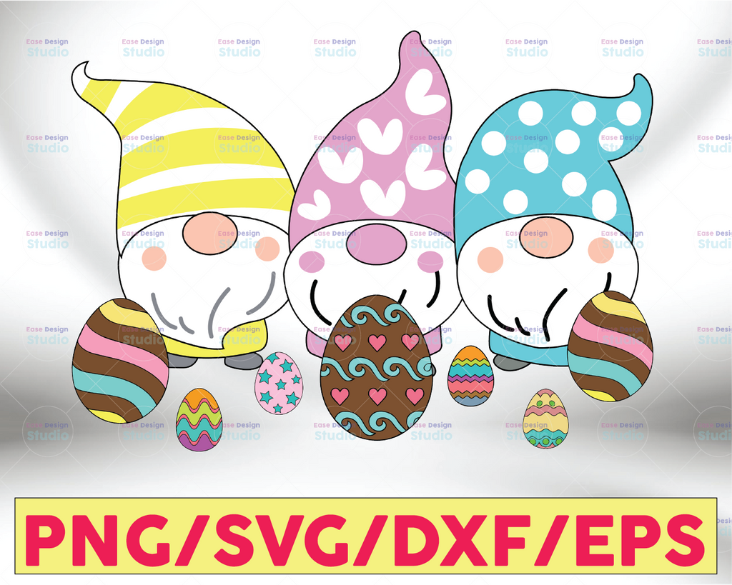 3 Easter Gnomes Pastel Spring Egg Hunt Hunting Candy Eggs Svg, Easter Gnomes Svg, Digital Download
