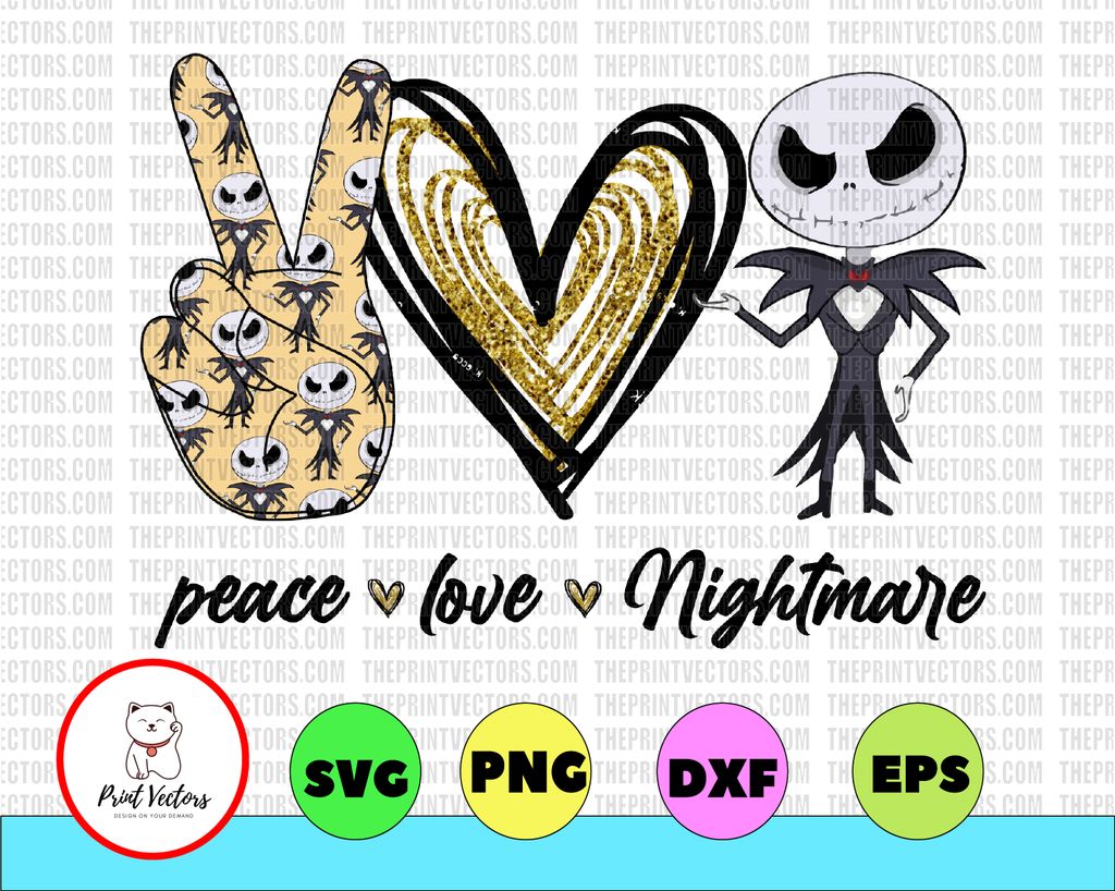 Digital Png File - Peace Love Nightmare Png, Peace Love Png, Jack Skellington Png Clip Art Sublimation Design INSTANT DOWNLOAD