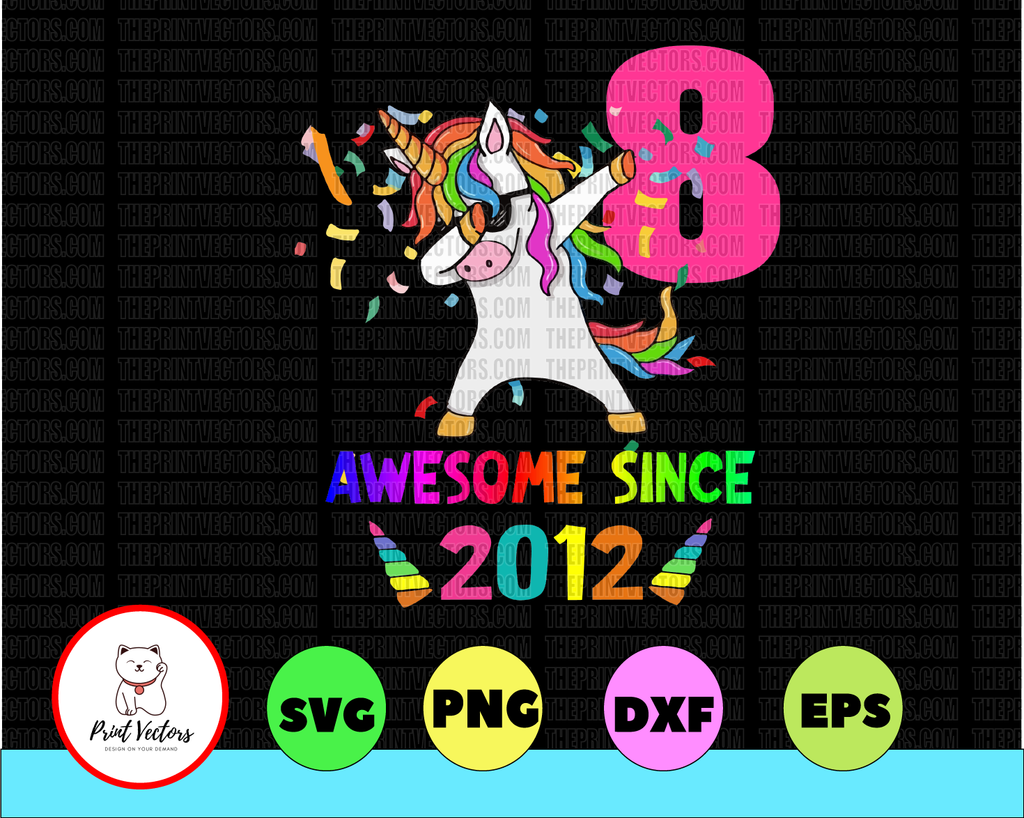 8 Years Old 8th Birthday Unicorn Dabbing Girl Party Gifts PNG File Digital PNG file download Sublimation -Printable File