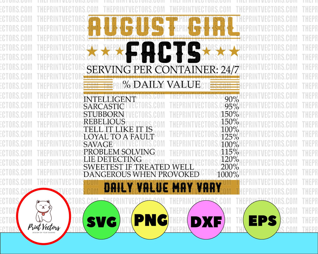 August Girl-Facts Daily Value Png, August Birthday Gift Sublimated Printing INSTANT DOWNLOAD/ PNG Printable/Digital Print Design