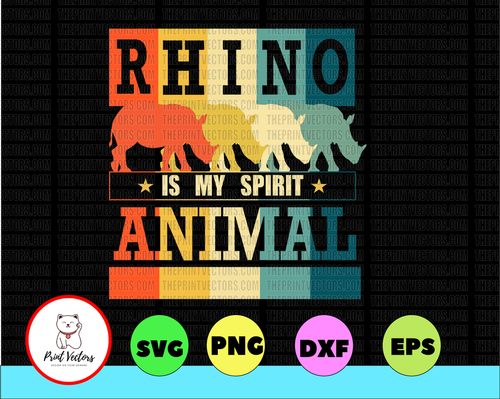 Retro Style Lover - Rhino Is My Spirit Animal Gift PNG, INSTANT DOWNLOAD/Png Printable/ Sublimation Printing