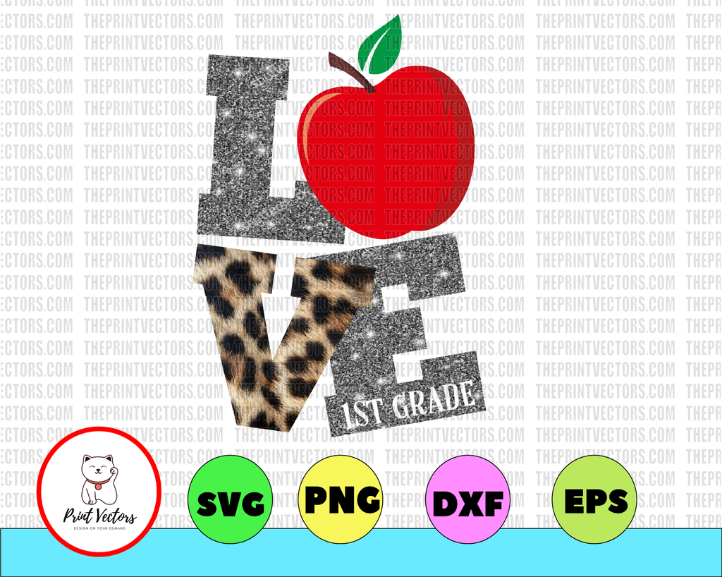 Love Apple- Love Teacher-Teacher Clipart Love Cheetah Leopard Apple Teacher - PNG file download Sublimation -Printable File
