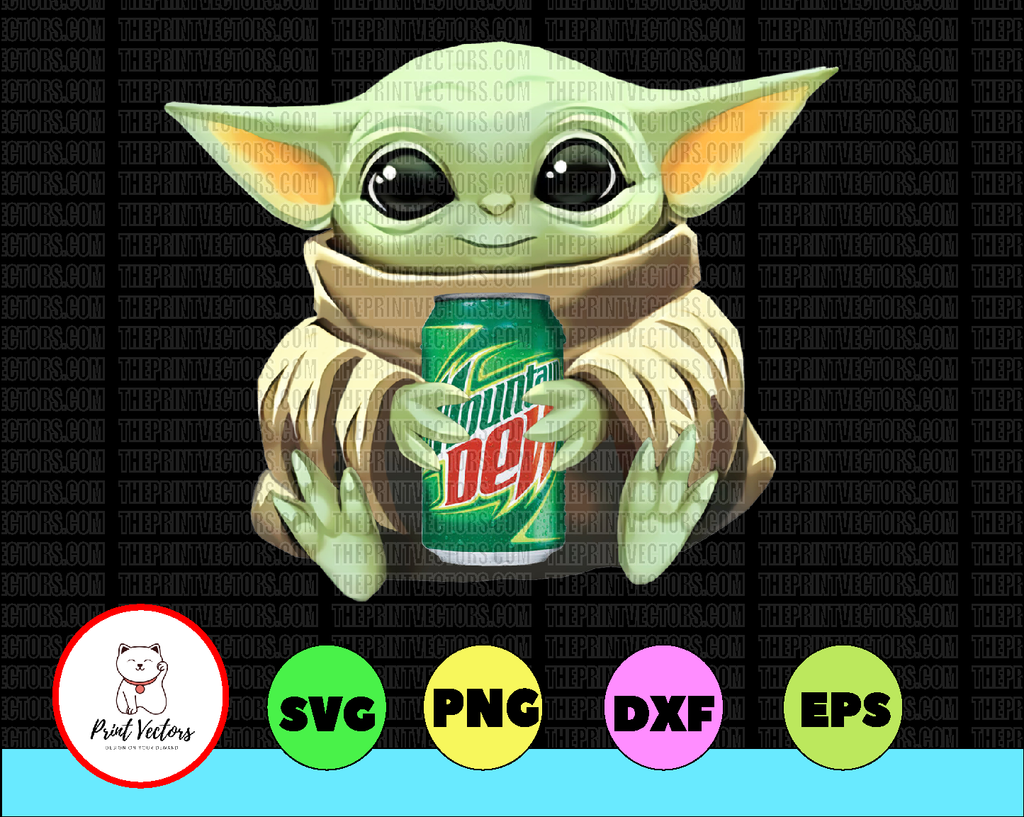 Baby Yoda with Mountain Dew PNG,  Baby Yoda png, Sublimation ready, png files for sublimation,printing DTG printing - Sublimation design download - T-shirt design sublimation design