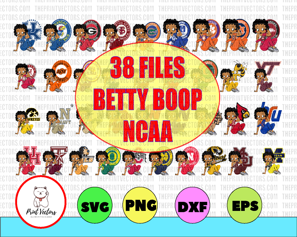 38 Files Betty Boop With NCAA Team PNG File, NCAA png, Sublimation ready, png files for sublimation,printing DTG printing - Sublimation design download - T-shirt design sublimation design