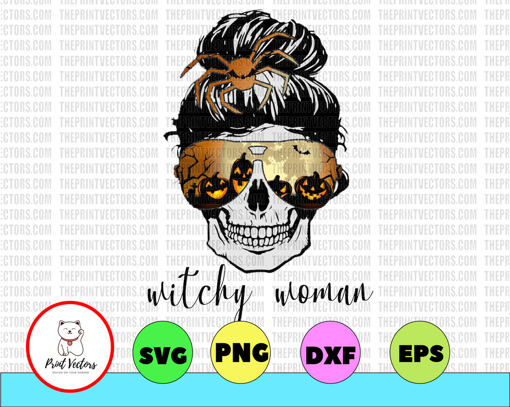 Witchy Woman PNG, Halloween Fall Skull Bun Spider Witch Digital Download, Sublimation Digital Download, T-Shirt