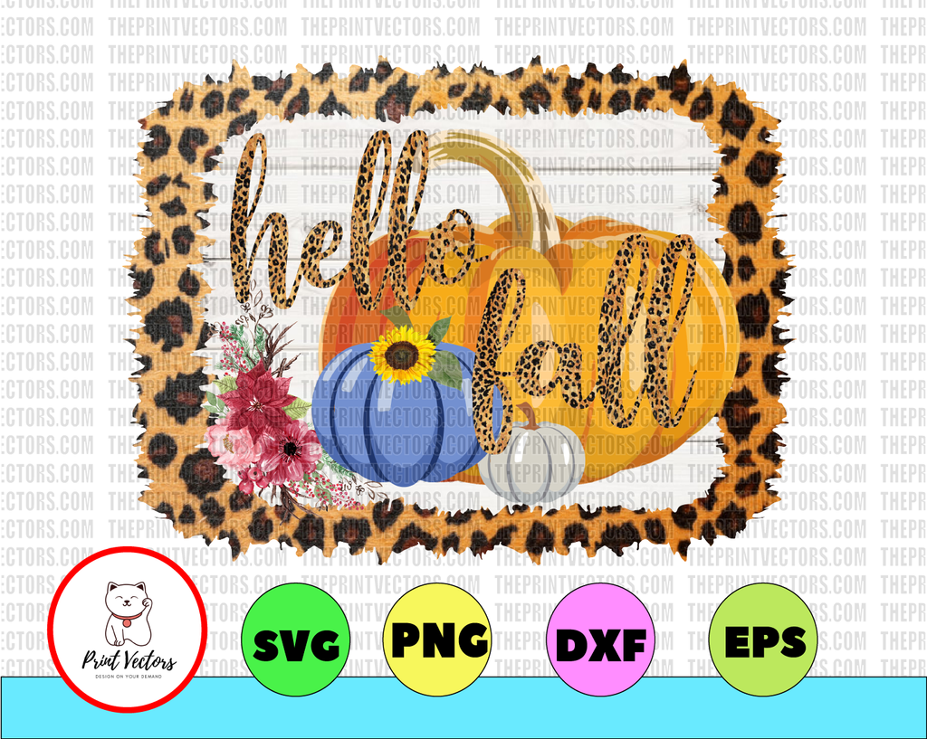 Hello fall png,fall sublimation designs downloads,digital download,sublimation graphics,leopard frame,fall pumpkin,printable design